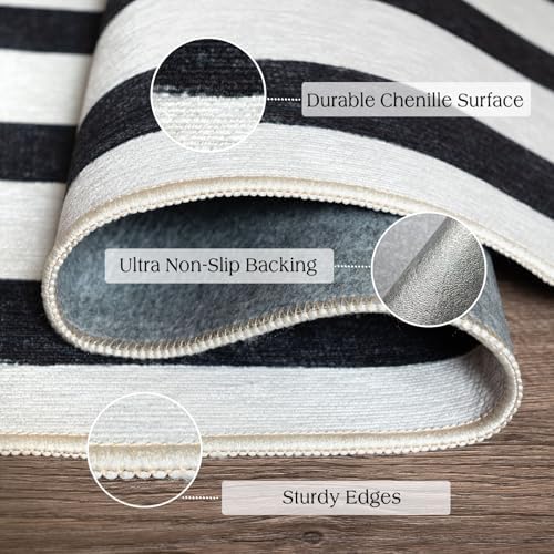 Front Door Mat Indoor Entrance - 2x4.3 Ft Black White Striped Rug - Image 3