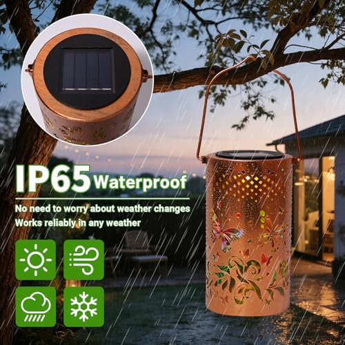 Colorful Solar Lanterns Outdoor Waterproof, Garden Decor LED Butterfly Solar Lights Gifts for Women Mom Sister Grandma, Metal Hanging Lantern for Outside Table Tree Garden Patio Yard Lawn Porch Decor - Image 4
