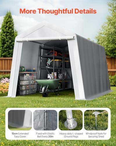 VEVOR Outdoor Storage Shed, 8 x 14 ft Portable Storage Tent with Roll-up Door & Vents, Waterproof Canopy Shed Shelter, Heavy Duty Frame, Patio Garage Carport for Motorcycle, Lawn Mower, Bike, Grey - Image 6