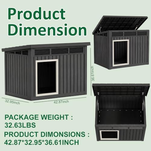 Large Chicken Coop with Hydraulic Air Rod, Resin Duck Coop with Elevated Floor and Air Vents, Backyard Poultry Pet Shelter with Weatherproof Openable Roof, for Chicken, Ducks, Rabbits, Black - Image 6