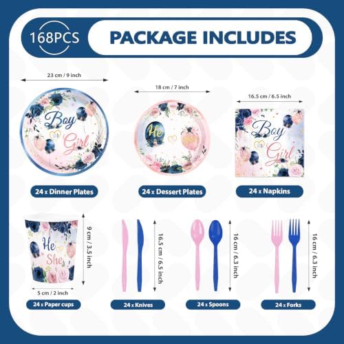 168Pcs Navy Blue and Pink Gender Reveal Party Decorations Serves 24 - Image 2