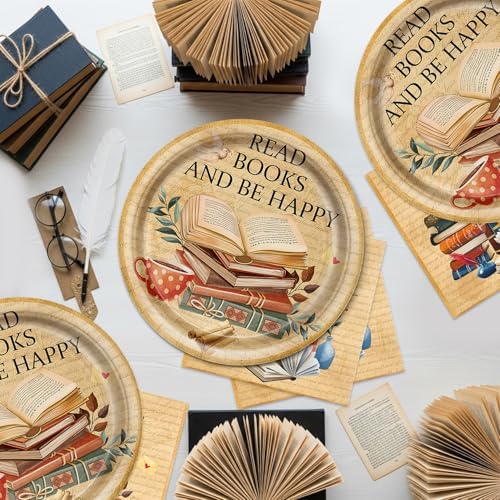 40pcs Vintage Book Themed Party Decorations Book Club Birthday Party Supplies Book Brunch Party Decor Plates and Napkins for Library Reading Storybook Party,Suitable for 20 Guests - Image 5