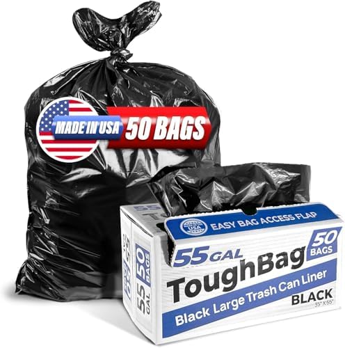 ToughBag 55 Gallon Heavy Duty Contractor Trash Bags, 50 Ct, Black, 1.2 Mil by ToughBag