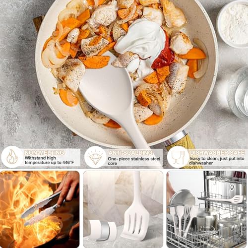 Kitchen Utensils Set, Umite Chef 22Pcs Silicone Cooking Utensils Set, Heat Resistant Silicone Kitchen Spatulas Set with Holder, White Cooking Gadgets Tools Set for Nonstick Cookware, Dishwasher Safe - Image 4