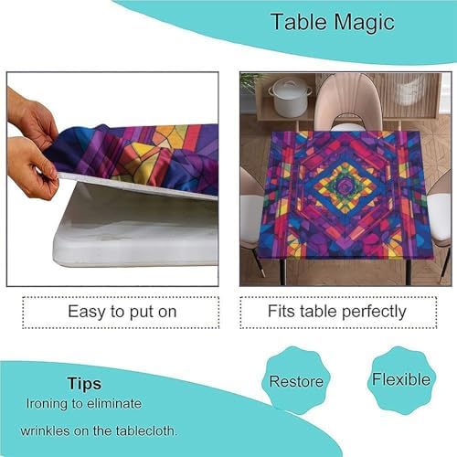 Outdoor Elastic Tablecloth, Mandala Madness Pattern Printed on Polyester Foldable Dining Table Cover, Ideal for Weddings Birthdays Events, Fit for 30" x 30" Square Tables - Image 3