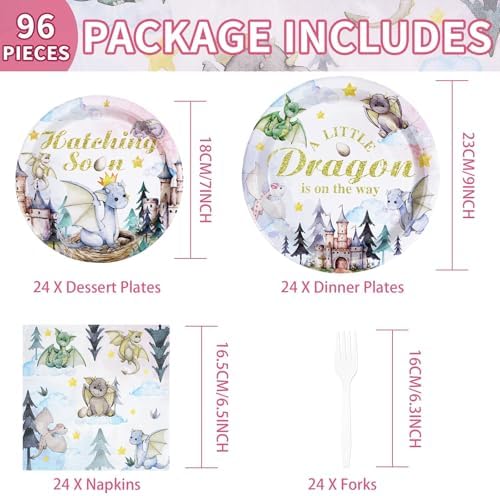Grencian 96Pcs Watercolor Dragon Baby Shower Decorations, Serves 24 - Image 2