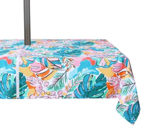 EHouseHome Outdoor and Indoor 60x84 inch Tablecloth with Umbrella Hole and Zipper, Waterproof Zippered Patio Table Cloths, Spring/Summer Table Covers for Backyard Circular Table/BBQs/Picnic by EHouseHome