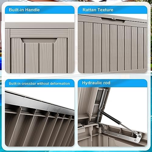 ROJIK Outdoor Storage Housing Deck Box - Waterproof Patio Furniture, Garden Tools, Cushions, Pool Accessories Storage Bench with Lockable Lid and Side Handles (Grey 200 Gal) - Image 7