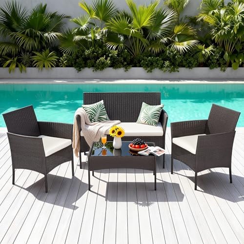 FDW 4-Piece Patio Furniture Set | Brown | Outdoor Wicker Furniture - Image 3