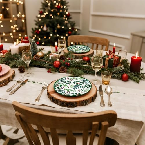 WRAPAHOLIC 25Pcs Christmas Paper Plates - 9 Inch Seasonal Holly Disposable Plates Decorative Dinner Plates for Christmas Party Tableware Supplies Table Decor - Image 4