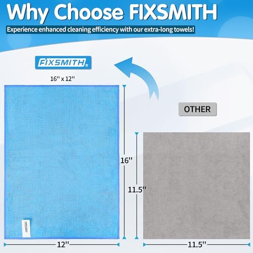 FIXSMITH Blue Microfiber Cleaning Cloth -Pack of 8, Highly Absorbent Cleaning Rags, 16"X12" All Purpose Cleaning Towels for Housekeeping, Kitchen, Car, Lint Free and Reusable Microfiber Towels - Image 2