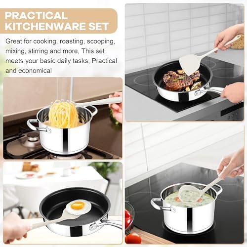TeamFar Silicone Cooking Utensils Set, 8 PCS Kitchen Utensils Set, White - Image 4