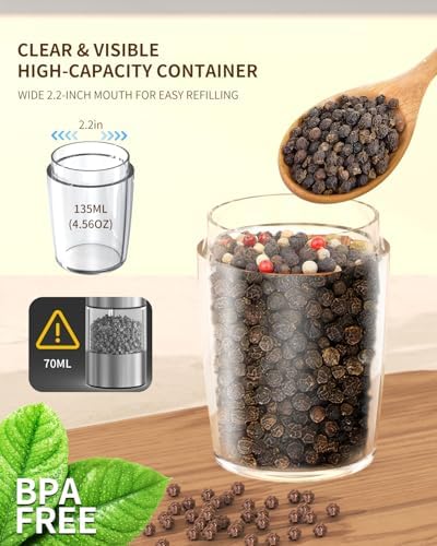 CIRCLE JOY Gravity Electric Salt and Pepper Grinder Set Rechargeable Automatic Pepper and Salt Shakers with LED Light, External Adjustable Coarseness, One-Hand Operation for Salt & Spices - Image 6
