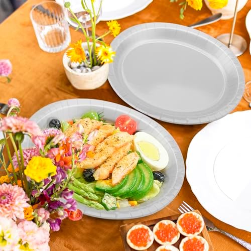 50 Pack Silver Paper Plates 12.2 X 10.2 Inches Disposable Plates for Party - Image 5