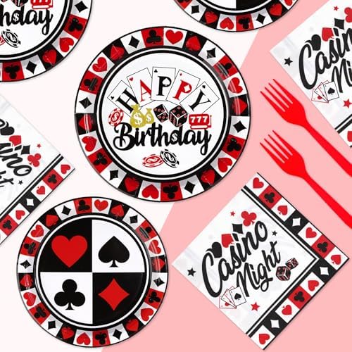 Grencian 96Pcs Casino Party Decorations Poker Plates and Napkins, Serves 24 - Image 6