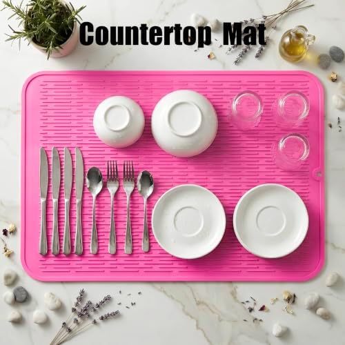 MicoYang Silicone Dish Drying Mat for Multiple Usage,Easy clean,Eco-friendly,Heat-resistant Silicone Mat for Kitchen Counter or Sink,Refrigerator or Drawer Liner Rose 4XL 32 inches x 18 inches - Image 3