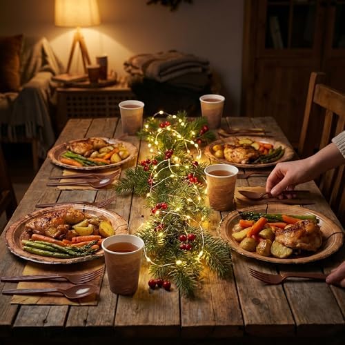 400 Pcs Disposable Rustic Wood Grain Slice Tableware Set for 50 Guests - Image 6
