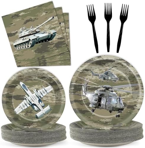 Camo Army Birthday Party Supplies Army Party Paper Plates And Napkins Camouflage Party Tableware Army Soldier Camouflage Party Disposable Dinnerware for Birthday Baby Shower Party Decoration Serve 24 by Naozinebi