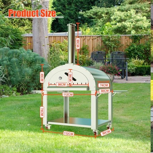 Wood-Fired Outdoor Pizza Oven 44 in – Stainless Steel 2-Layer Vertical Charcoal & Pellet Pizza Maker with 4 Wheels, Mobile Kiln-Style Pizza Grill, High Heat for Patio & Outdoor Kitchen Backyard - Image 2