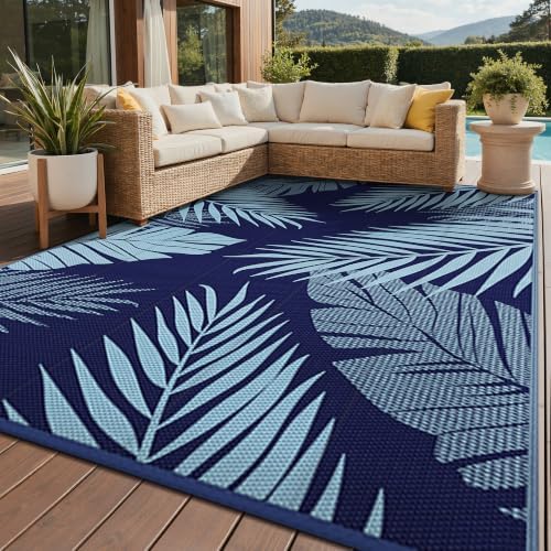 GENIMO Outdoor Rug, Waterproof Plastic Rugs for Patio, 9'x12' Blue by GENIMO