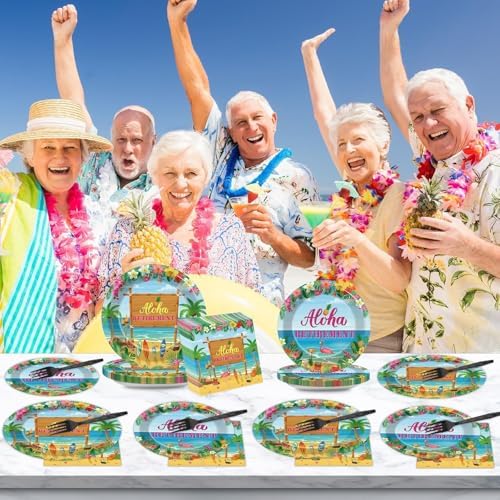 Tropical Hawaiian Luau Happy Retirement Party Decorations Aloha Retirement Party Plates Napkins Beach Paper Plates Summer Aloha Disposable Dinnerware for Hawaiian Beach Theme Decors Supplies Serve 24 - Image 6