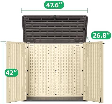 Allpop Outdoor Storage Shed, 31 Cu.Ft Resin Horizontal Storage Cabinet for Trash Cans, Patio & Garden, Khaki - Image 6