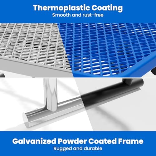 6FT Metal Picnic Tables for Outdoors, Commercial Rectangular Picnic Table for Outside, Park, Campfield, Patio, Garden, Yard, Thermoplastic Coating, Surface Mounted, Blue - Image 5