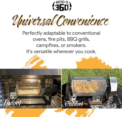 ROTO-Q 360 Cordless Rotisserie Kit w/Tumble Basket - Stainless Steel, Non-Electric - For Grills, Ovens, Smokers - Gas/Charcoal BBQ, Kamado Joe, Green Egg, Kettle - Indoor/Outdoor Use (Black) - Image 3