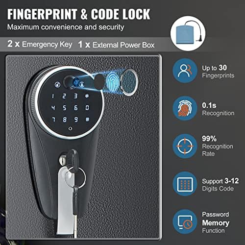 VEVOR 7-8 Rifles Gun Safe, Rifle Safe with Fingerprint & Digital Keypad Lock, Gun Storage Cabinet with Built-in Storage Locker, Removable Storage Shelf for Home Long Gun and Pistols - Image 3