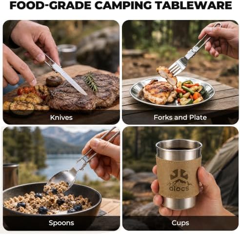 ALOCS 19pcs Camping Cookware Mess Kit, Pots and Pans Set with Kettle - Image 4