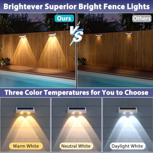 Brightever Solar Fence Lights Outdoor White 8-Pack, 3000K/5000K/6500K - Image 4