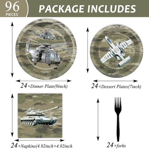 Camo Army Birthday Party Supplies Army Party Paper Plates And Napkins Camouflage Party Tableware Army Soldier Camouflage Party Disposable Dinnerware for Birthday Baby Shower Party Decoration Serve 24 - Image 2