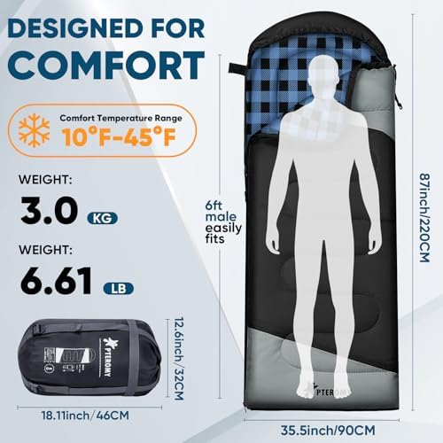 PTEROMY Sleeping Bags for Adults, Lightweight and Machine Washable, Water Resistant Backpacking Camping Sleeping Bag for Warm Cold Weather, Camping Essentials for Hiking Travel - Image 2