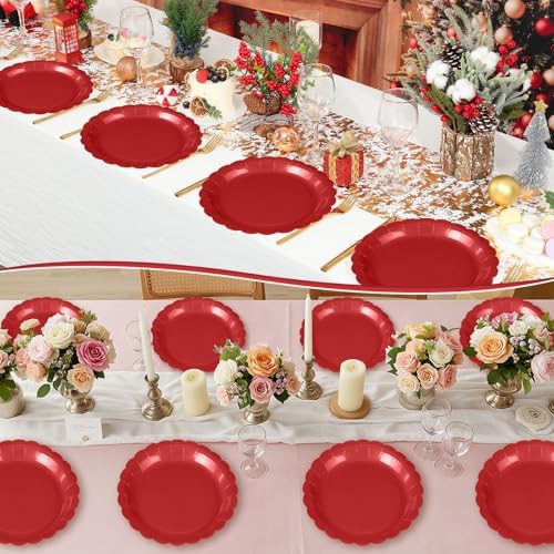 NatNarr 30 Pcs Red Paper Plates 9" Disposable Scalloped Red Party Plates - Image 6
