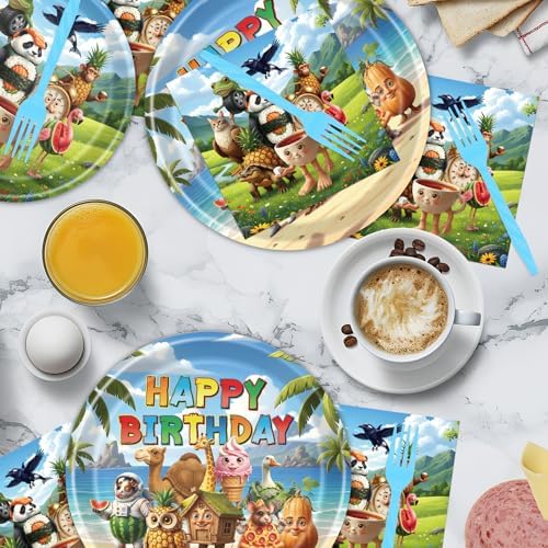 Italian Brain Rot Party Decorations - 96PCS Tung Tung Tung Birthday Party Plates Napkins and Forks Disposable Dinnerware, Funny Animals Tralala Bday Supplies for Kids Adults - Image 6
