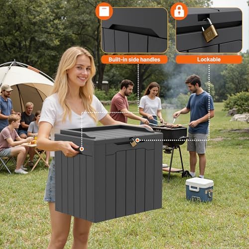 32 Gallon Deck Box Outdoor Indoor Waterproof Storage Box for Patio Furniture, Pool Accessories, Garden Tools, and Cushion Storage, Gray - Image 5