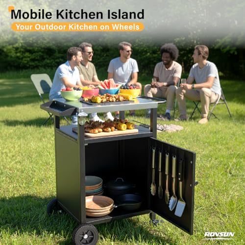 ROVSUN Outdoor Grill Table Cart with Cabinet, Stainless Steel - Image 7