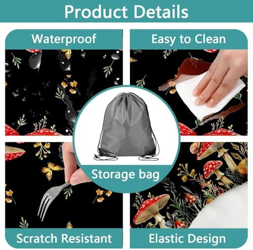 Mushroom Picnic Table Cover with Bench Covers, Camping Essentials, Waterproof Windproof Camping Tablecloth, Fitted Tablecloth Cover with Elastic Edge, for Indoor & Outdoor, Garden, 3 PCS, 30x96 Inch - Image 3
