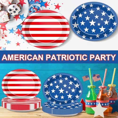 Qyeahkj 50 PCS Patriotic Oval Paper Plates Large 11” Disposable 4th of July American Flag Party Decorations Independence Day Supplies Favor for Veterans Election Day Memorial Day Party Tableware Set - Image 6