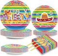200 PCS Mexican Fiesta Party Plates Napkins Fiesta Themed Tableware Set for Mexican Party Decorations Dessert Plates Forks Serves 50 Guests for Birthday Favor Supplies by CHUNNIN