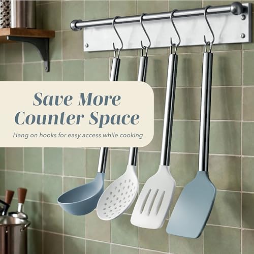 COOK WITH COLOR Silicone Cooking Utensils, Kitchen Utensil Set, Easy to Clean Silicone Kitchen Utensils, Cooking Utensils for Nonstick Cookware, Kitchen Gadgets Set, 10 Pieces, Blue and White - Image 4