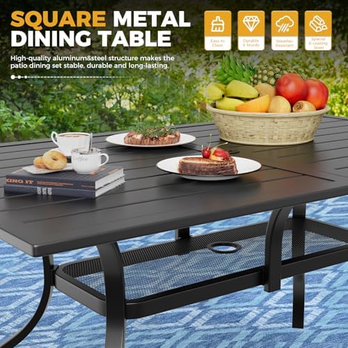 Incbruce 8-Piece Patio Furniture Set with Dark Blue Umbrella, Patio Table and Chairs Set of 6 Textilene Chairs and Rectangle Table with Umbrella Hole for Garden, Deck and Backyard (Blue) - Image 7
