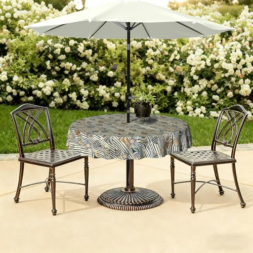 LVTXIII Round Outdoor Tablecloth with Umbrella Hole and Zipper, Water-Repellent 60 Inch Patio Table Cover for Bistro, Garden, Patio & Picnic, Cabana Shells - Image 6