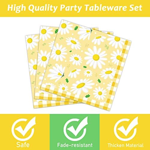 Wiooffen 96 Pcs Daisy Flower Party Supplies for 24 Guests Daisy Party Tableware Set Yellow Daisy Flower Birthday Party Pack Paper Plate Napkin Fork for Birthday Party Wedding Bridal Baby Shower - Image 4