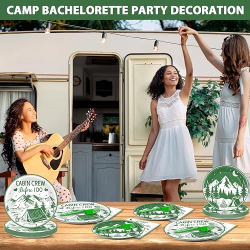 96Pcs Camp Bachelorette Plates and Napkins Mountain Camp Birthday Party Supplies for Bridal Shower Disposable Dessert Paper Plates Camping Bachelorette Bridal Shower Wedding Engagement Party Favor - Image 5