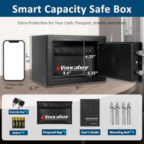 Voncabay Money Safe Box for Home with Digital Keypad, 0.23 Cu. Ft., Black - Image 2