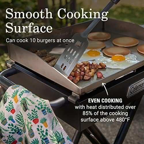 Coleman Roadtrip Griddle 19" or 24" Propane Griddle with Instastart Ignition Even Heat Distribution Grease Tray & Optional Lid; Portable with Scissor Legs and Wheels - Image 3