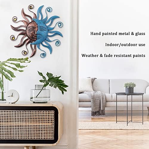 MUMTOP 13.26 Inch Sun and Moon Outdoor Metal Wall Art for Fence Patio Decor - Image 5