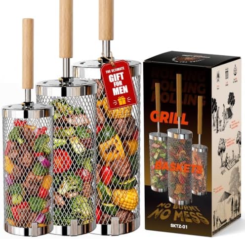 Rolling Grill Basket, Grilling Accessories,BBQ Tools Gifts for Men by Basinel