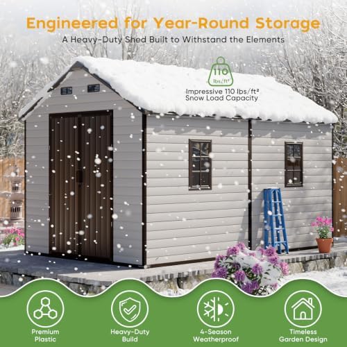 WACASA 8x12 FT Resin Plastic Outdoor Storage Shed with Floor - Image 5